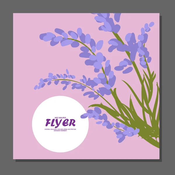 Flores violetas en un folleto. Se puede utilizar como tarjetas de felicitación o invitación a la boda. Vector — Vector de stock