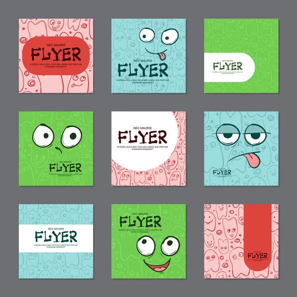 Collection de cartes postales aux couleurs vives avec des visages drôles. Vecteur — Image vectorielle