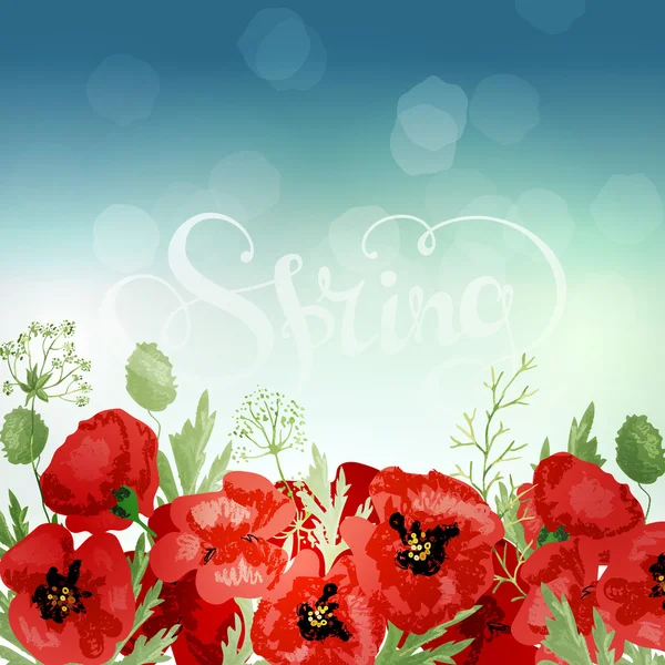 Spring background with poppies — Stock Vector