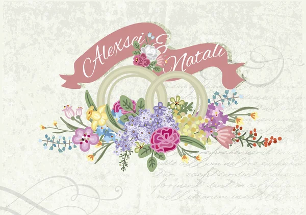 Invitación en estilo retro con flores — Vector de stock