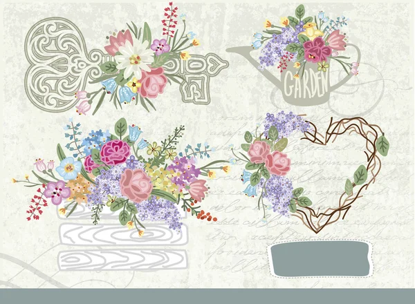 Fundo em estilo retrô com flores —  Vetores de Stock