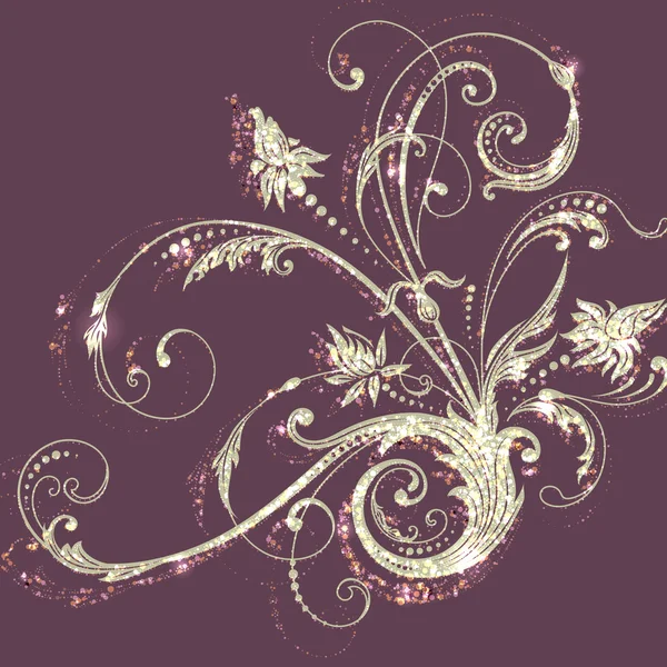 Ornement floral avec effet paillettes . — Image vectorielle