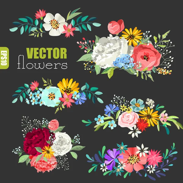 Conjunto de belos buquês florais . —  Vetores de Stock