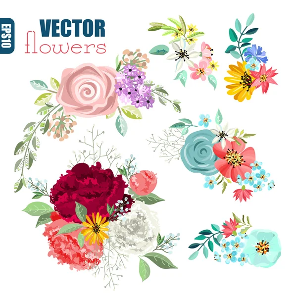 Reihe von schönen Blumensträußen. — Stockvektor