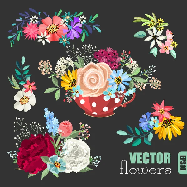 Reihe von schönen Blumensträußen. — Stockvektor