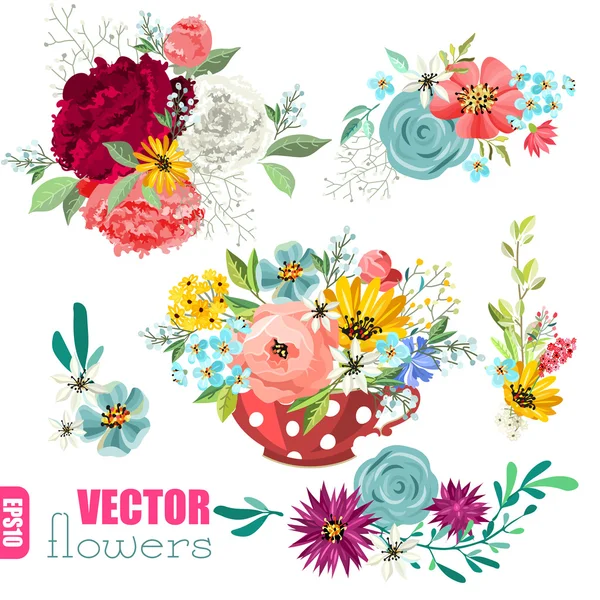 Set of beautiful floral bouquets. — Stock Vector