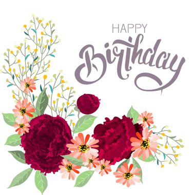 Tebrik doğum günü kartı çiçekli.