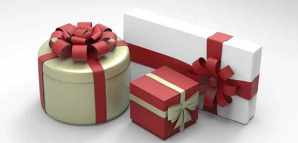 3D-Renderset von realistischen Geschenkboxen. — Stockfoto