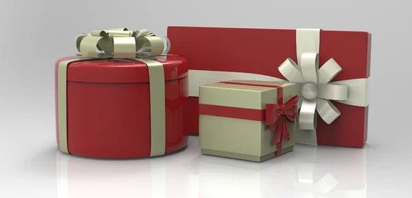 3D-Renderset von realistischen Geschenkboxen. — Stockfoto