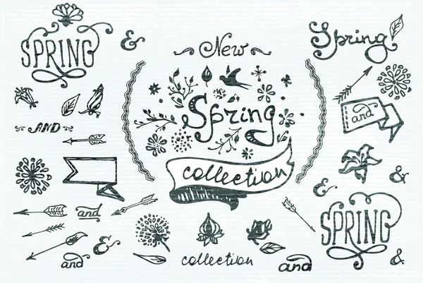 春の手書きデザイン要素 — ストックベクタ