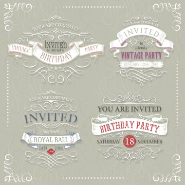 Kaligrafi swirls ile vintage etiket kümesi