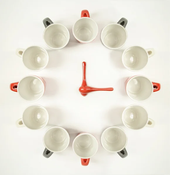Reloj tazas de café - concepto de descanso de café —  Fotos de Stock