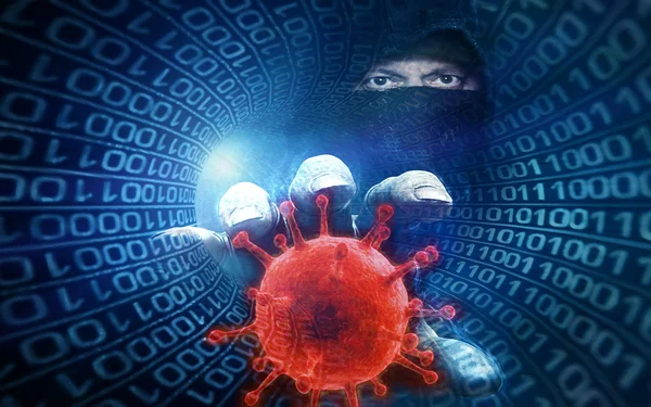 Хакер и компьютерный вирус - концепция — стоковое фото