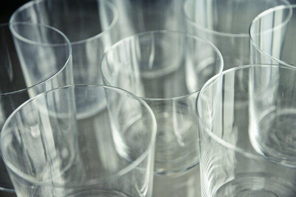 empty glasses reflection closeup