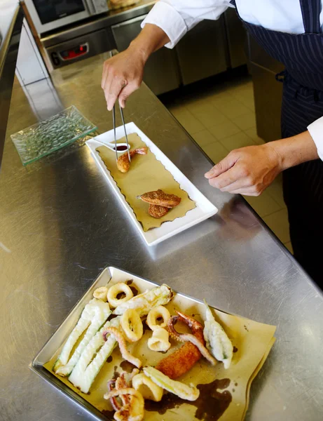 Preparing tempura fish in italian style — Stock Photo, Image