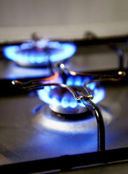 Blue flames from gas stove - energy concept — Stock Photo, Image