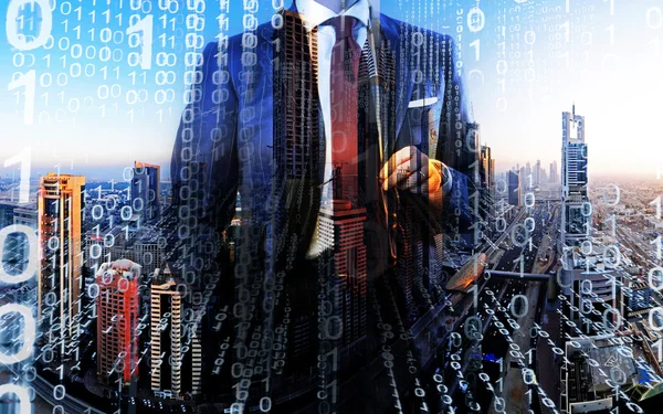 Businessman in the smart city - concept — Stock Photo, Image