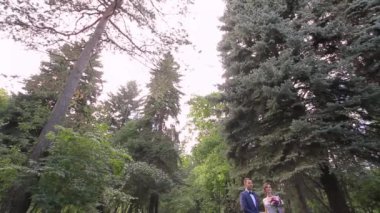 Gelin ve damat ağaçlar ayakta.