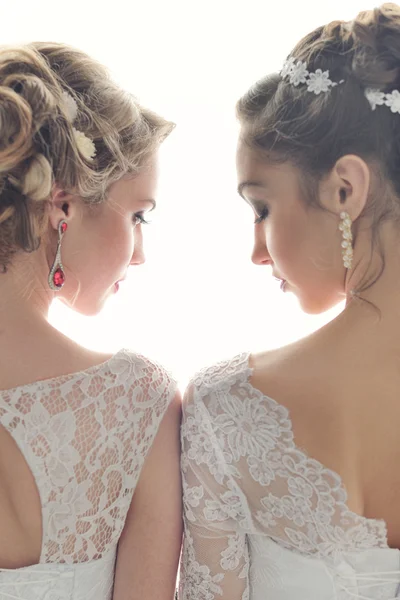 Stock image Two beautiful bride posing together