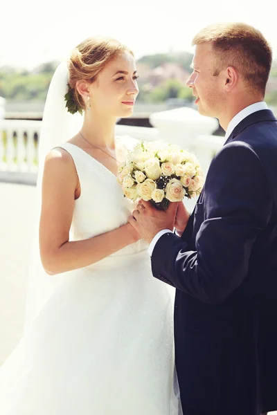 Happy bride dan pengantin pria pada pernikahan mereka — Stok Foto