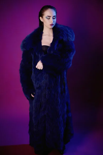 Modelo de moda en abrigo de piel, retrato de dama —  Fotos de Stock