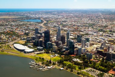 Perth şehir manzarası, Batı Avustralya, havadan görünümü