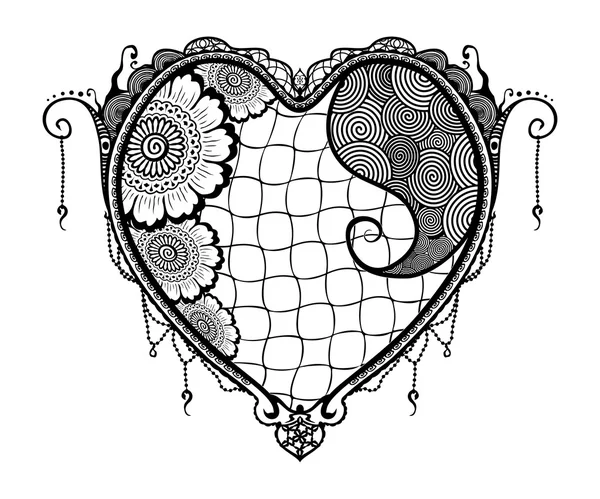 Mandala. Dekorativní prvky. Srdce hennou, tetování. — Stockový vektor