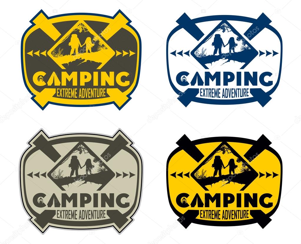 Camping extreme adventure logo. Vector outdoor expedition emblem