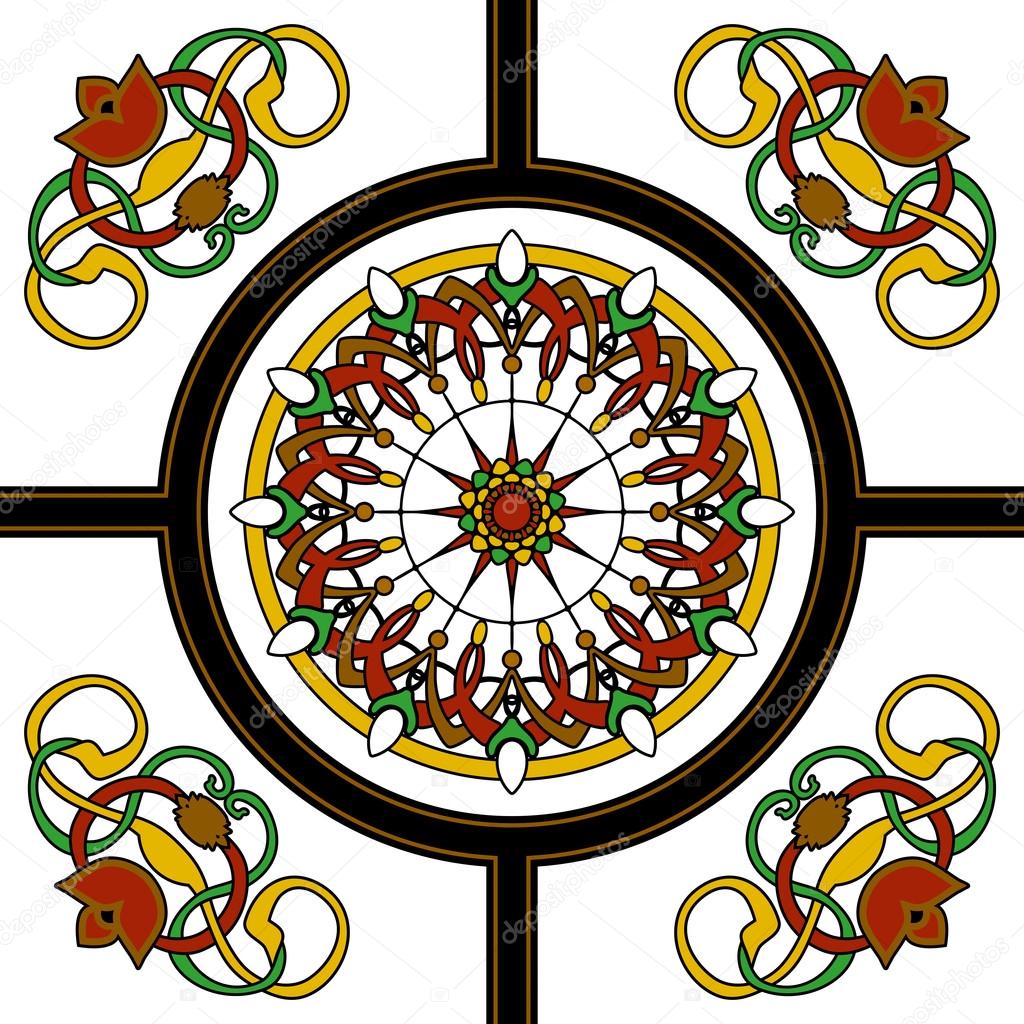 Stained-glass window. Seamless elegant Ornamental pattern.Ceramic tiles. Orient traditional ornament. Oriental and ethnic art theme. Indian motif
