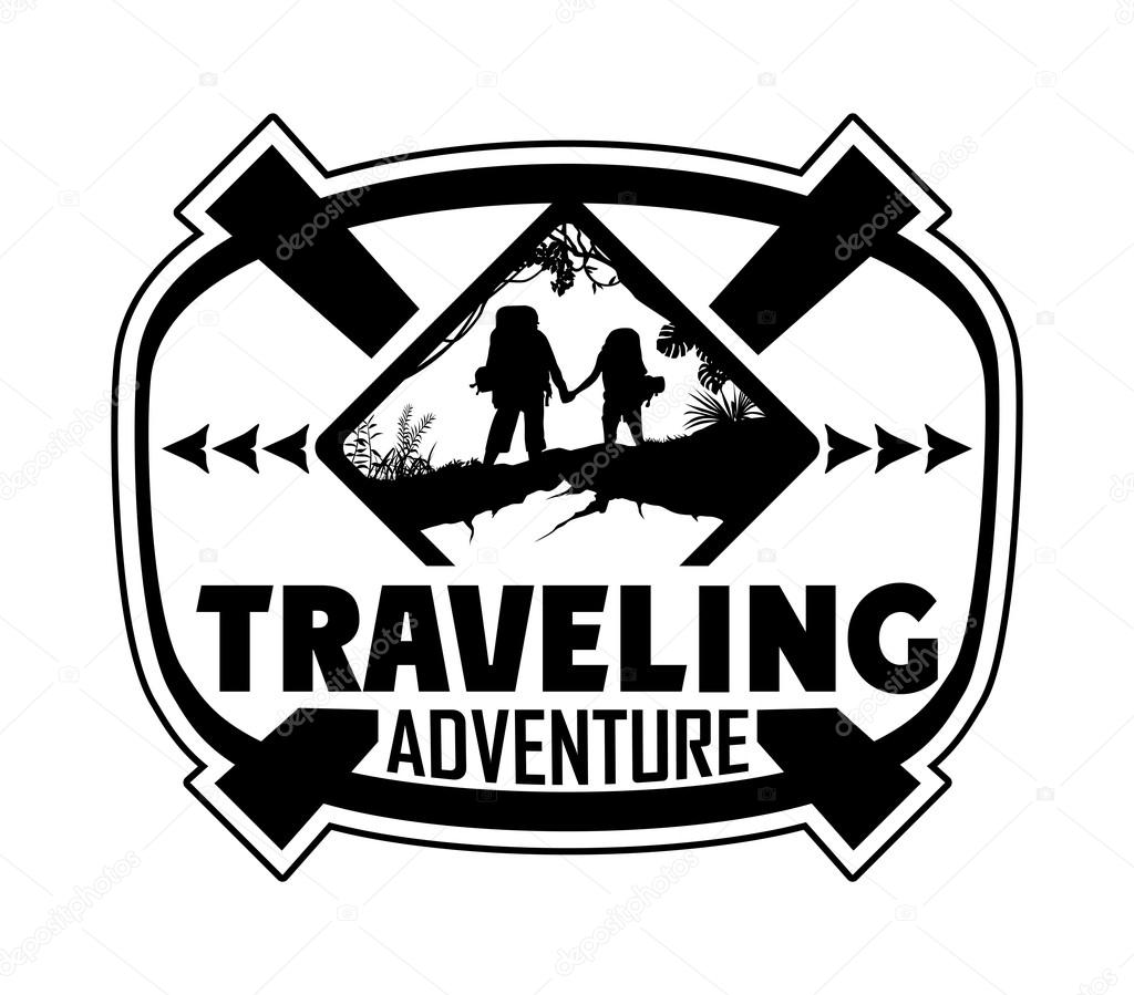 Traveling adventure logo. Vector outdoor expedition emblem