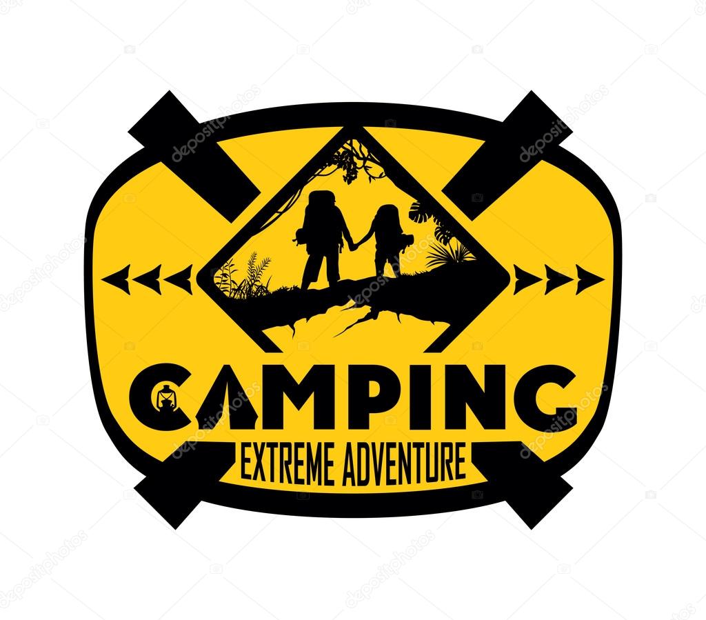 Camping extreme adventure logo. Vector outdoor expedition emblem