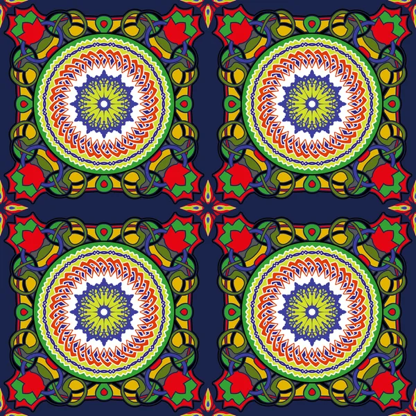 Stained-glass window. Seamless elegant Ornamental pattern.Ceramic tiles. — Stockvector