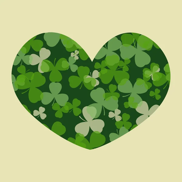 Wektor St Patrick's day karty. Zielona koniczyna liść na serce koniczyna kształt i białym lub beżowym tle. Irlandzka wiosna wzór karty, zaproszenie lub pozdrowienia, włókienniczych, Strona internetowa, broszury i broszury — Wektor stockowy