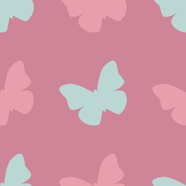 Pembe arka plan üzerinde pembe ve mavi kelebekler ile Vektör dikişsiz desen. Sarma, tekstil, kumaş, davetiye, tebrik, düğün kartları, web siteleri için Vintage tasarım
