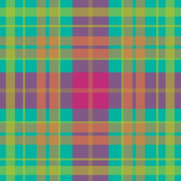 Patrón de tartán escocés sin costuras vectorial en colores ácidos, turquesa, verde, rosa, púrpura, azul. Diseño celta británico o irlandés para textiles, tejidos o para envolver, fondos, fondos de escritorio, sitios web — Vector de stock
