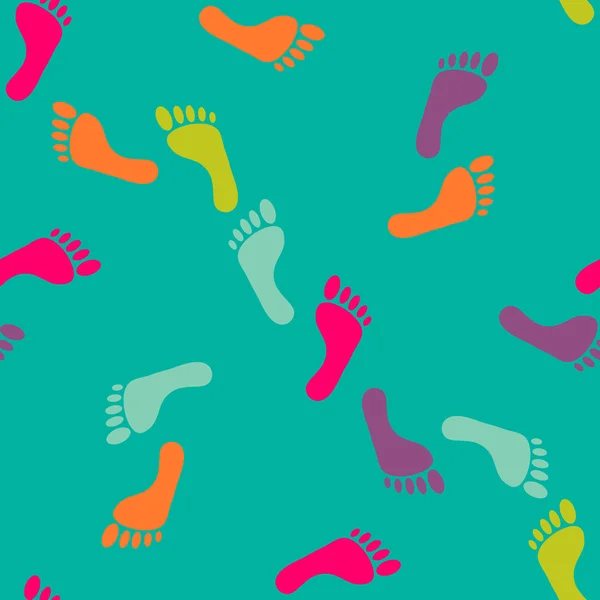 Modello di impronta nuda senza cuciture vettoriali. Raccolta di randomizzare piedini nudi in colori acidi. Design per cornici, tessuti, tessuti, biglietti d'invito e di auguri, opuscoli e brochure, sito web — Vettoriale Stock