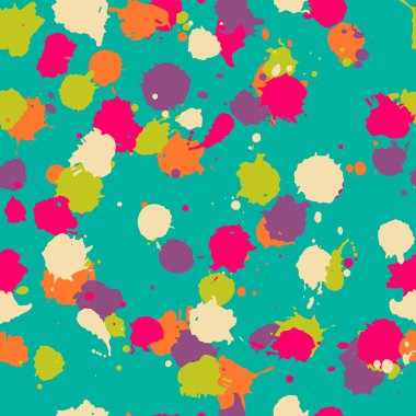 Vektör sorunsuz leke psychedelic desende. Tekstil, kumaş, sarma, kapak, Web sitesi, arka plan için renkli tasarım. Turuncu, mavi, yeşil, mor, pembe, Bebek suluboya modeli