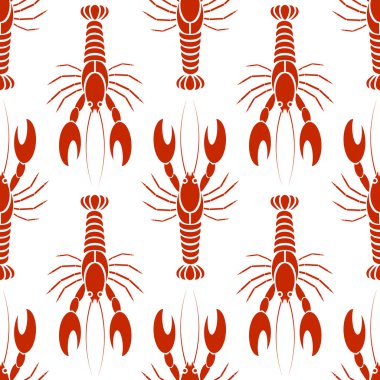 Vektör crayfishes veya ıstakoz kırmızı renk turuncu, beyaz arka plan ile seamless modeli. Tekstil, kumaş, kaydırma için basit düz tasarımı. 