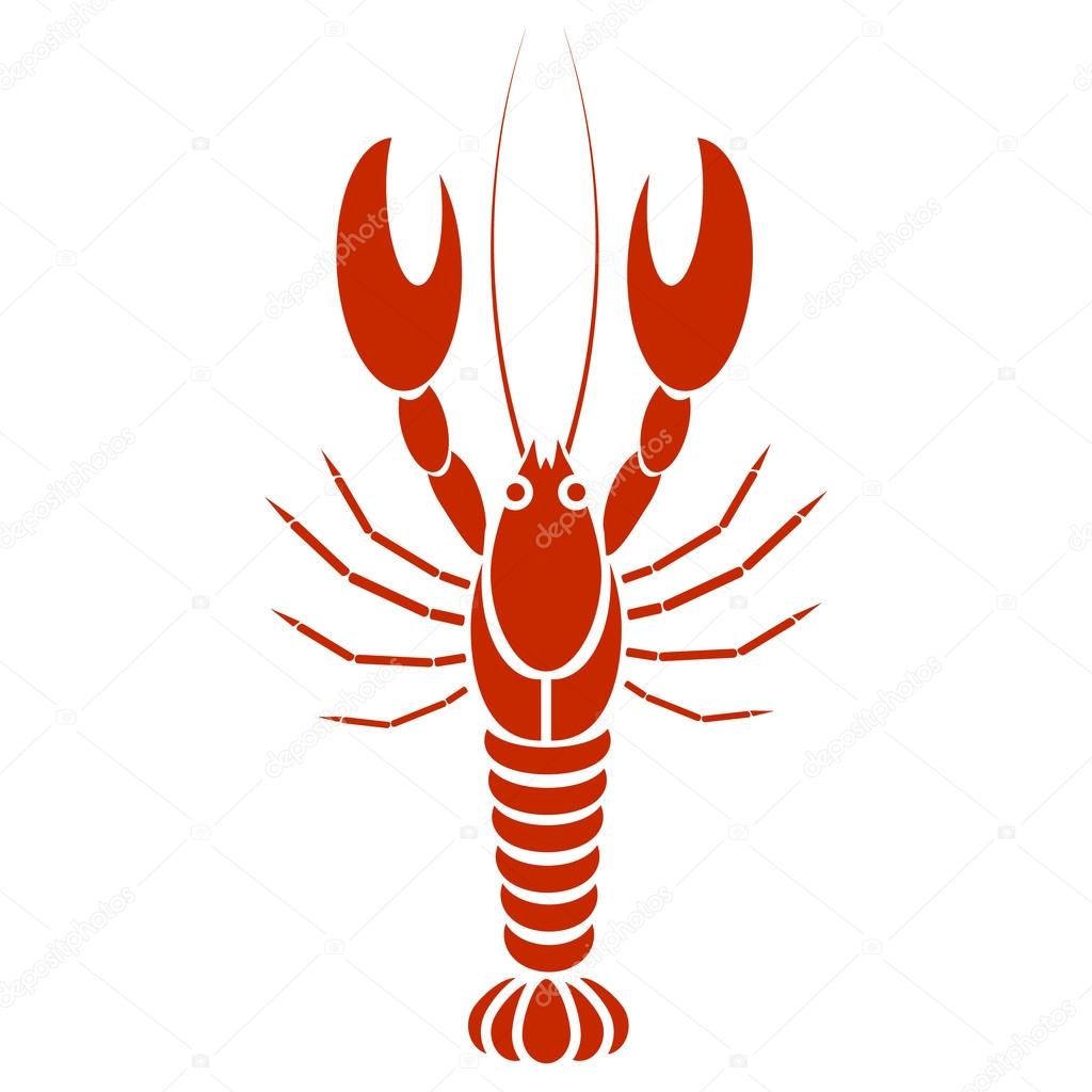 Vector isolated crayfish or lobster. Simple flat design