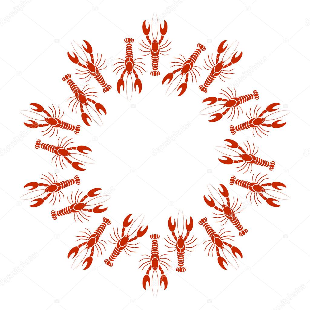 Vector crayfish or lobster frame in white background. Simple flat  design for cards, menu, booklet, website