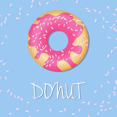 İzole vektör çörek. Kartları, menü, tekstil, kumaş, davet, Web sitesi için tasarım. Sırlı tatlılar çilek kremalı