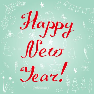 Mutlu yeni yıl vektör kartı içinde kırmızı ve yeşil