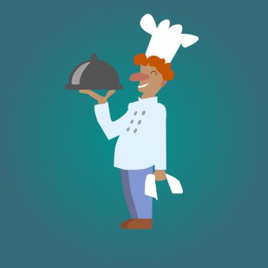 Vektör gülümseyen aşçı aşçı yemeği ile