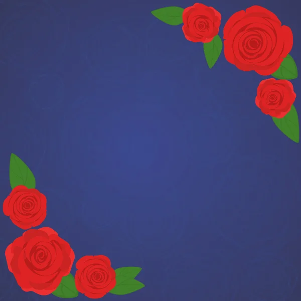 투명 한 파란 장미 실루엣와 그라데이션 해군 배경에 아름 다운 빨간 장미의 벡터 프레임. 꽃, 인사말, 결혼식, 생일 카드에 대 한 디자인의 플랫 스타일 — 스톡 벡터