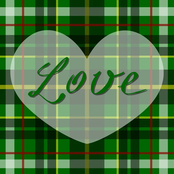 Vector romantic scottish tartan heart in green, white and black. British or irish celtic design for invitation, greeting, celebration card, valentines day, wedding, birthday. — 스톡 벡터