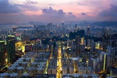 Hong Kong eski bölümü tepesinden günbatımı