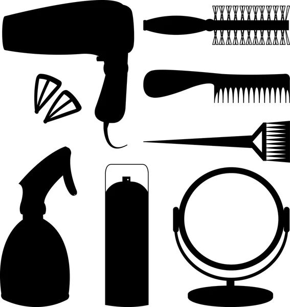 Vlasové doplňky a holič nástroje černé ikony — Stockový vektor