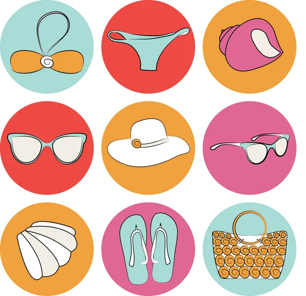 Vector summer beach accessories icon set — Stock Vector