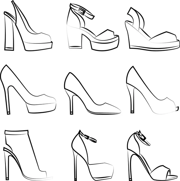 Ensemble de silhouettes de chaussures sur fond blanc — Image vectorielle