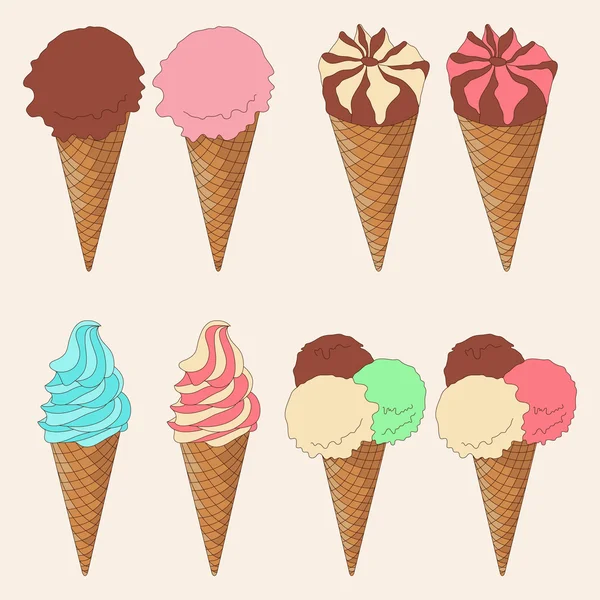 Conjunto vectorial de helado dulce estilo plano — Vector de stock